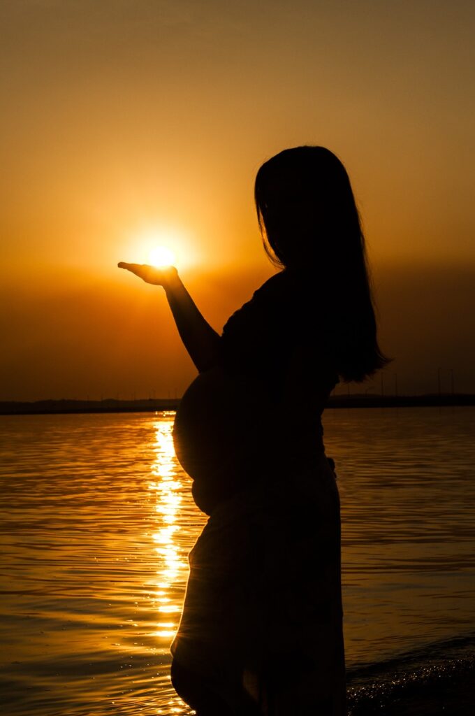 mom, stomach, sunset